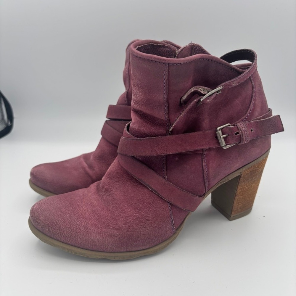 A.S. 98 Mjus Ankle Boots Women Sz‎ 37 Italian Purple Leather Block Heel Moto